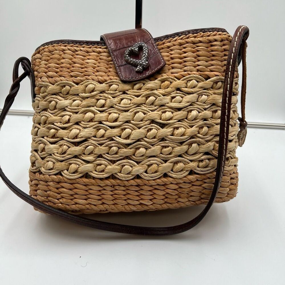 Brighton Vintage Straw and Wicker Shoulder Bag with Wicker Brighton Heart Bag Ch